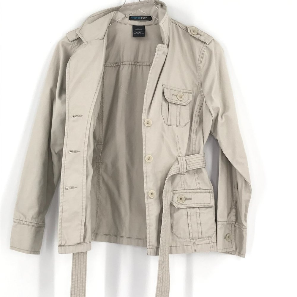 French Cuff Tan Khaki 4-Pocket Belt Utility Jacket - Picture 9 of 11